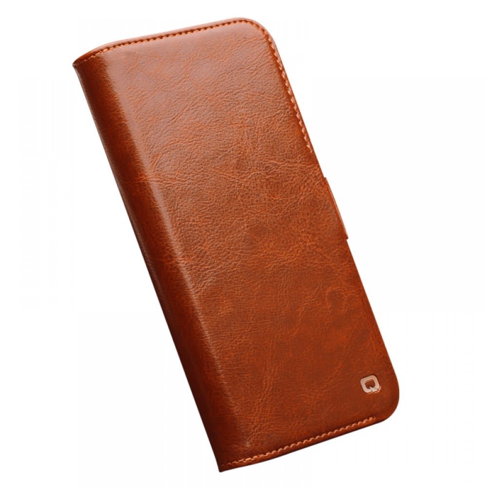 Fourre iPhone 15 Pro Max - Flip Qialino cuir véritable avec fermeture magnétique - Brun clair
