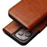 Fourre iPhone 15 Pro - Flip Qialino cuir véritable avec fermeture magnétique - Brun clair