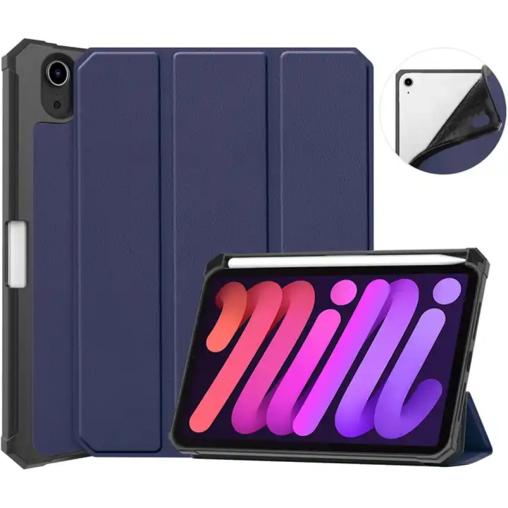 iPad mini 6 (8.3"/2021) Case Hülle - 2-in-1-Anti-Schock-Kunstlederschale mit Bumper und integriertem Ständer - Dunkelblau