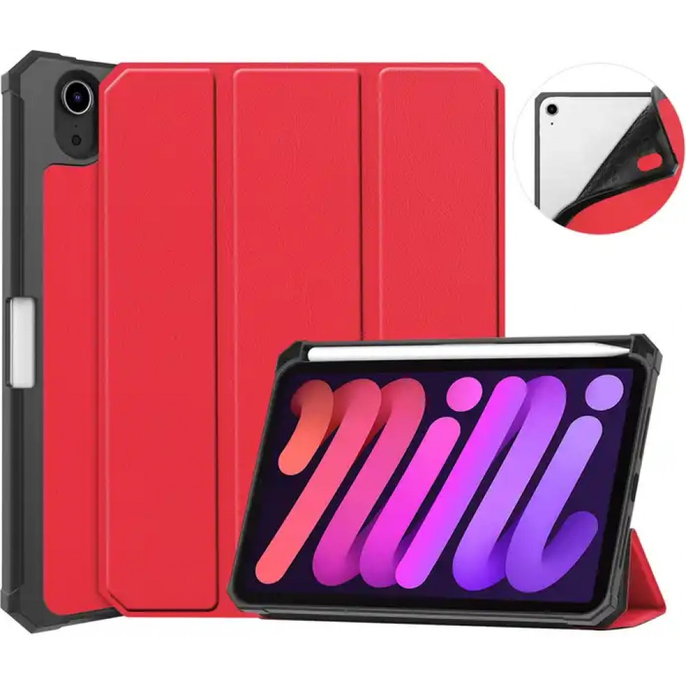 Fourre iPad mini 6 (8.3"/2021) - Coque 2 en 1 antichoc similicuir avec bumper et support intégré - Rouge