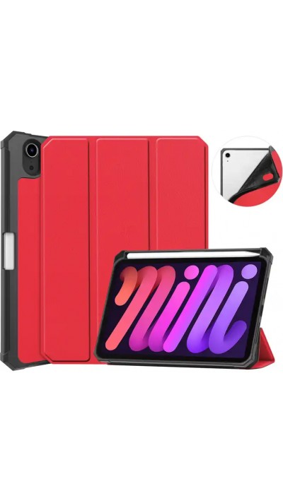 Fourre iPad mini 6 (8.3"/2021) - Coque 2 en 1 antichoc similicuir avec bumper et support intégré - Rouge