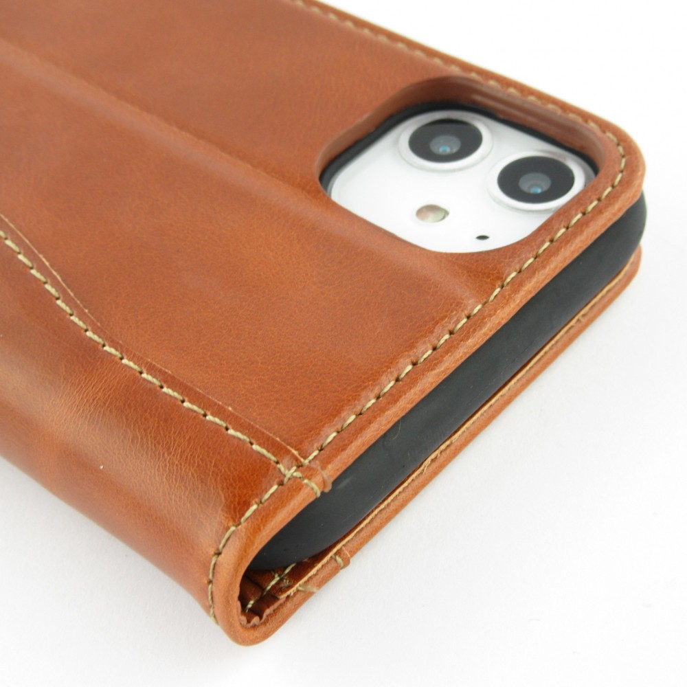Fourre iPhone 13 Pro Max - Flip Fierre Shann cuir véritable - Brun