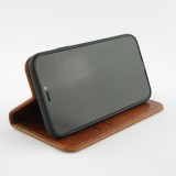 Fourre iPhone 13 Pro Max - Flip Fierre Shann cuir véritable - Brun