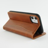 Fourre iPhone 15 Pro Max - Flip Fierre Shann cuir véritable - Brun
