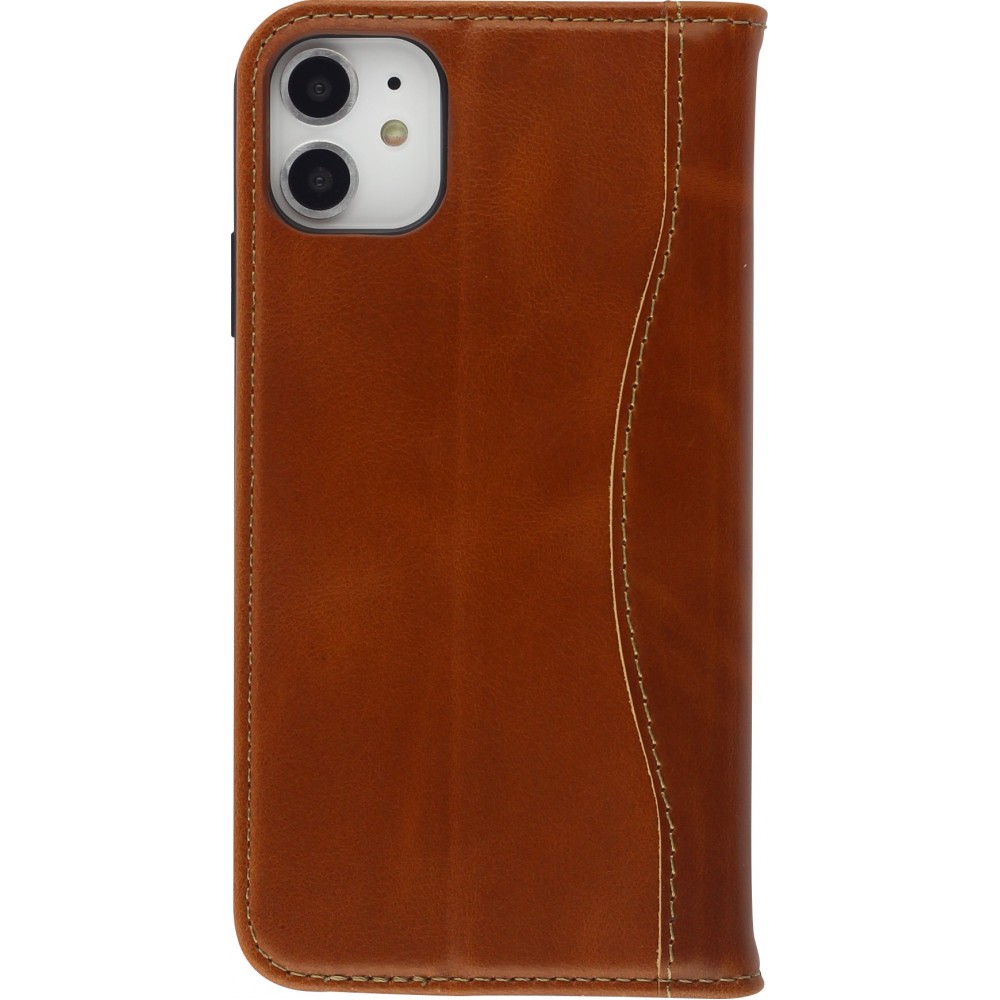 Fourre iPhone 15 Pro Max - Flip Fierre Shann cuir véritable - Brun