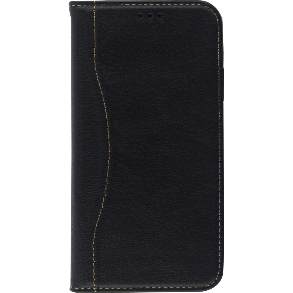 Fourre iPhone 15 - Flip Fierre Shann cuir véritable - Noir