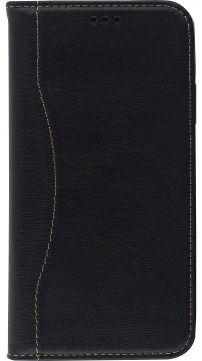 Fourre iPhone 14 - Flip Fierre Shann cuir véritable - Noir