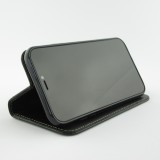 Fourre iPhone 15 - Flip Fierre Shann cuir véritable - Noir