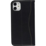 Fourre iPhone 15 - Flip Fierre Shann cuir véritable - Noir
