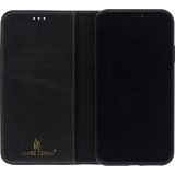 Fourre iPhone 15 - Flip Fierre Shann cuir véritable - Noir