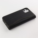 Fourre iPhone 15 Plus - Flip Fierre Shann cuir véritable - Noir