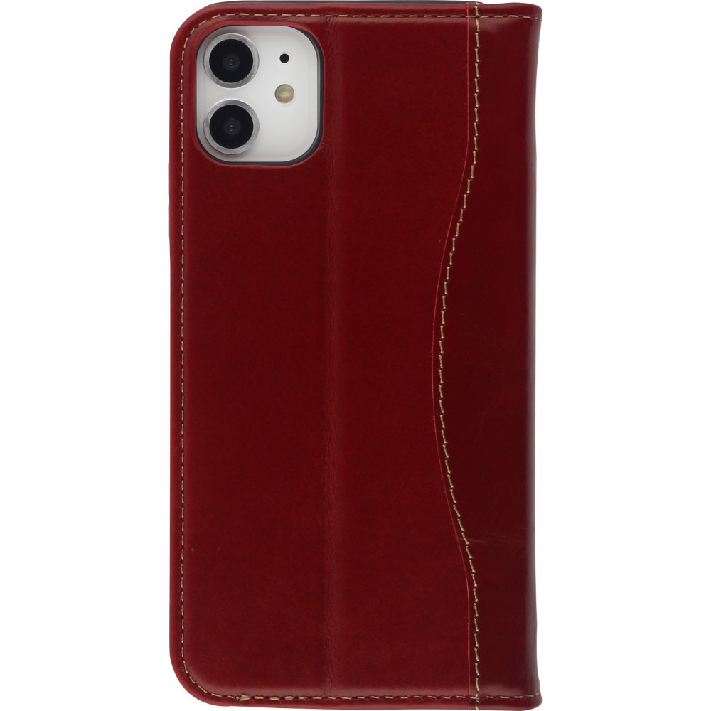 Fourre iPhone 11 - Flip Fierre Shann cuir véritable - Rouge
