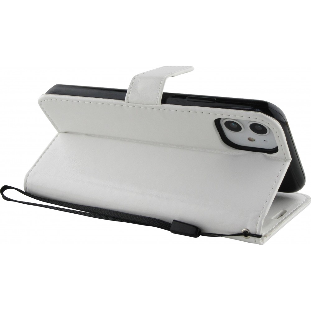 Fourre iPhone 11 - Premium Flip cuir lisse porte-cartes - Blanc