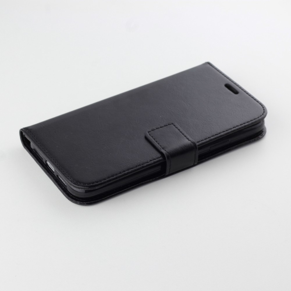 Fourre iPhone 12 mini - Premium Flip cuir lisse porte-cartes - Noir
