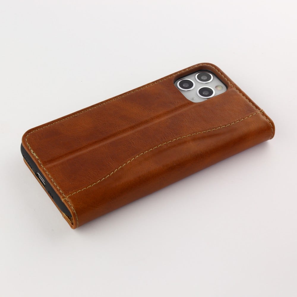 Fourre iPhone 11 Pro Max - Flip Fierre Shann cuir véritable - Brun