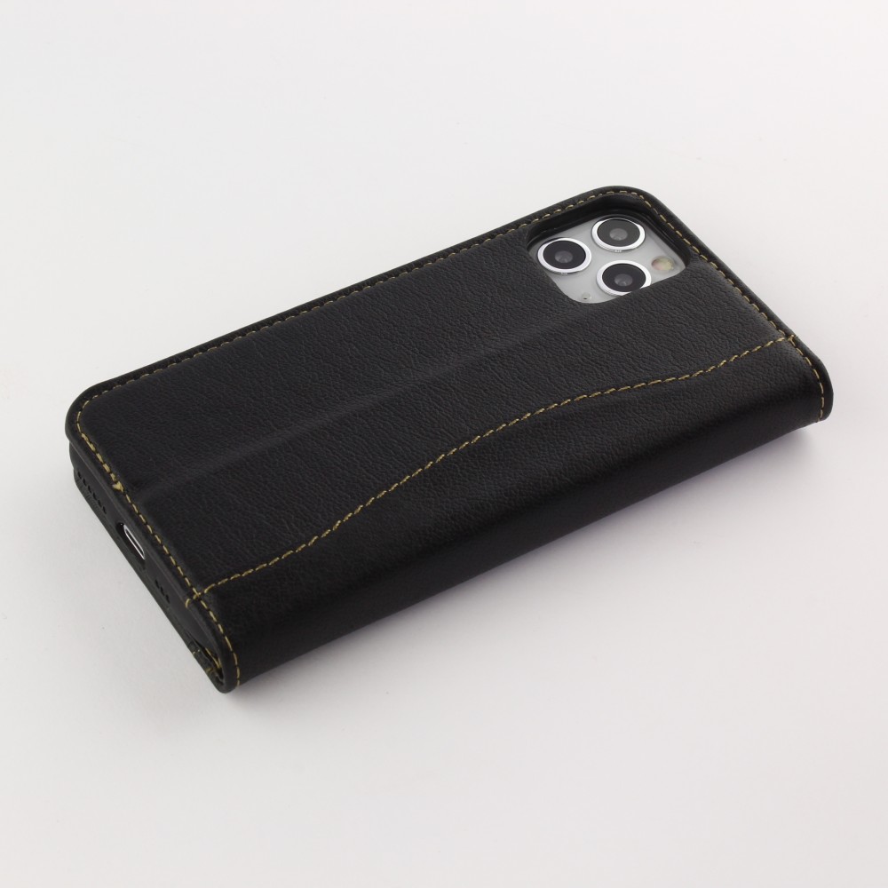 Fourre iPhone 11 Pro Max - Flip Fierre Shann cuir véritable - Noir