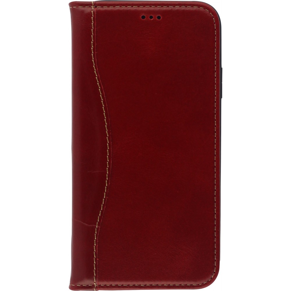 Fourre iPhone 12 / 12 Pro - Flip Fierre Shann cuir véritable - Rouge