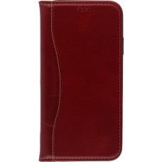 Fourre iPhone 12 / 12 Pro - Flip Fierre Shann cuir véritable - Rouge