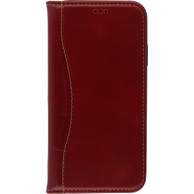 Fourre iPhone 12 / 12 Pro - Flip Fierre Shann cuir véritable - Rouge