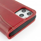 Fourre iPhone 12 / 12 Pro - Flip Fierre Shann cuir véritable - Rouge