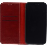 Fourre iPhone 12 / 12 Pro - Flip Fierre Shann cuir véritable - Rouge