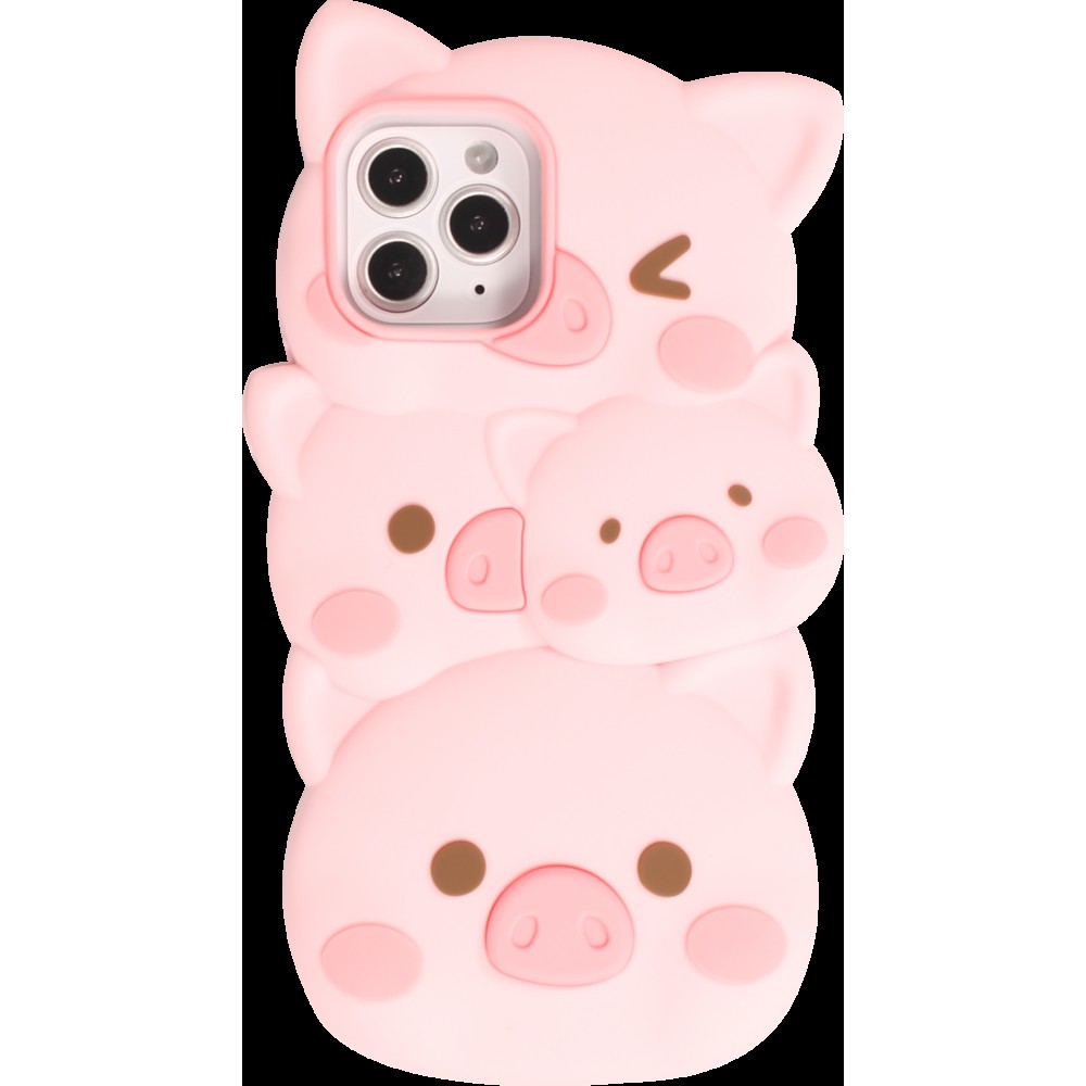 iPhone 12 / 12 Pro Case Hülle - Lustige Spass Hülle 3D Süsse kleine Schweinchen - Rosa