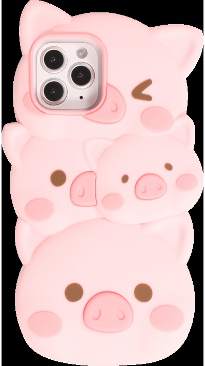 Fourre iPhone 12 / 12 Pro - Coque amusante 3D Petits cochons mignons - Rose