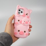 iPhone 12 / 12 Pro Case Hülle - Lustige Spass Hülle 3D Süsse kleine Schweinchen - Rosa