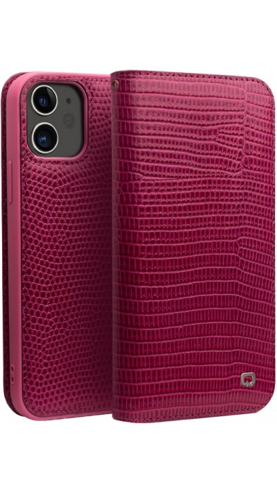 iPhone 13 Case Hülle - Qialino Croco Flip Echtleder - Rosa