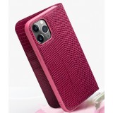 Fourre iPhone 15 Plus - Flip Croco Qialino cuir véritable - Rose