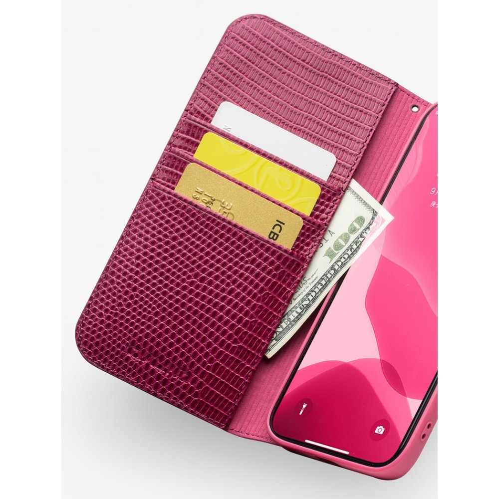 Fourre iPhone 11 Pro - Flip Croco Qialino cuir véritable - Rose