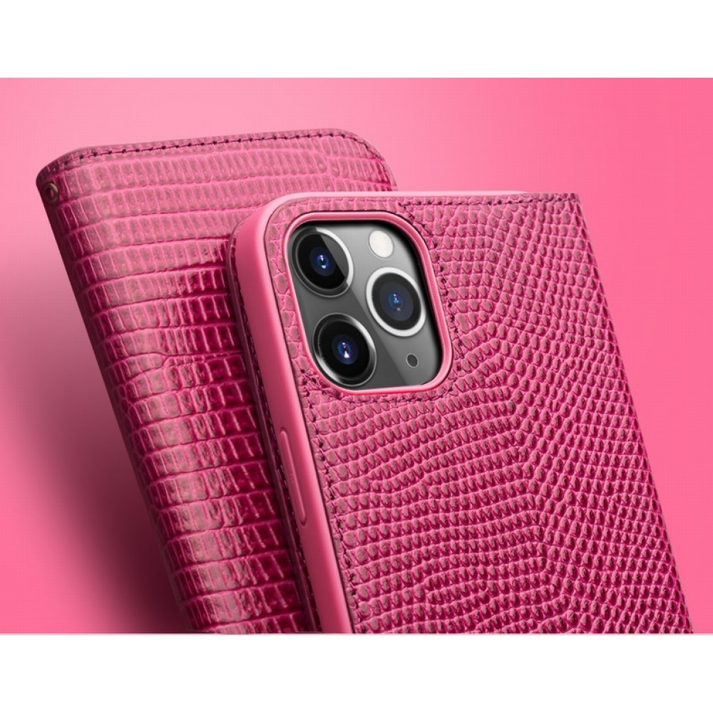 iPhone 11 Pro Case Hülle - Qialino Croco Flip Echtleder - Rosa