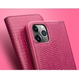 Fourre iPhone 15 - Flip Croco Qialino cuir véritable - Rose