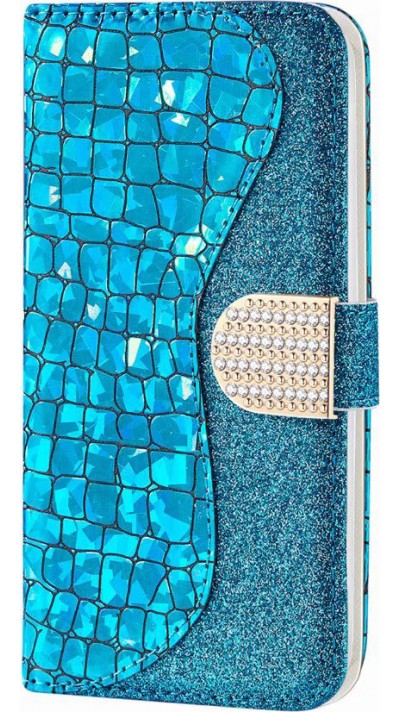 Fourre iPhone 11 - Flip Croco Strass  - Bleu