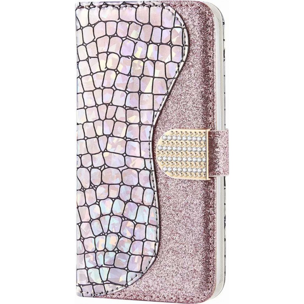 Hülle Samsung Galaxy S21 Ultra 5G - Flip Croco Strass  - Rosa