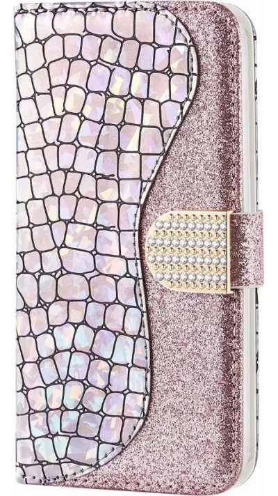 Fourre iPhone 12 mini - Flip Croco Strass  - Rose