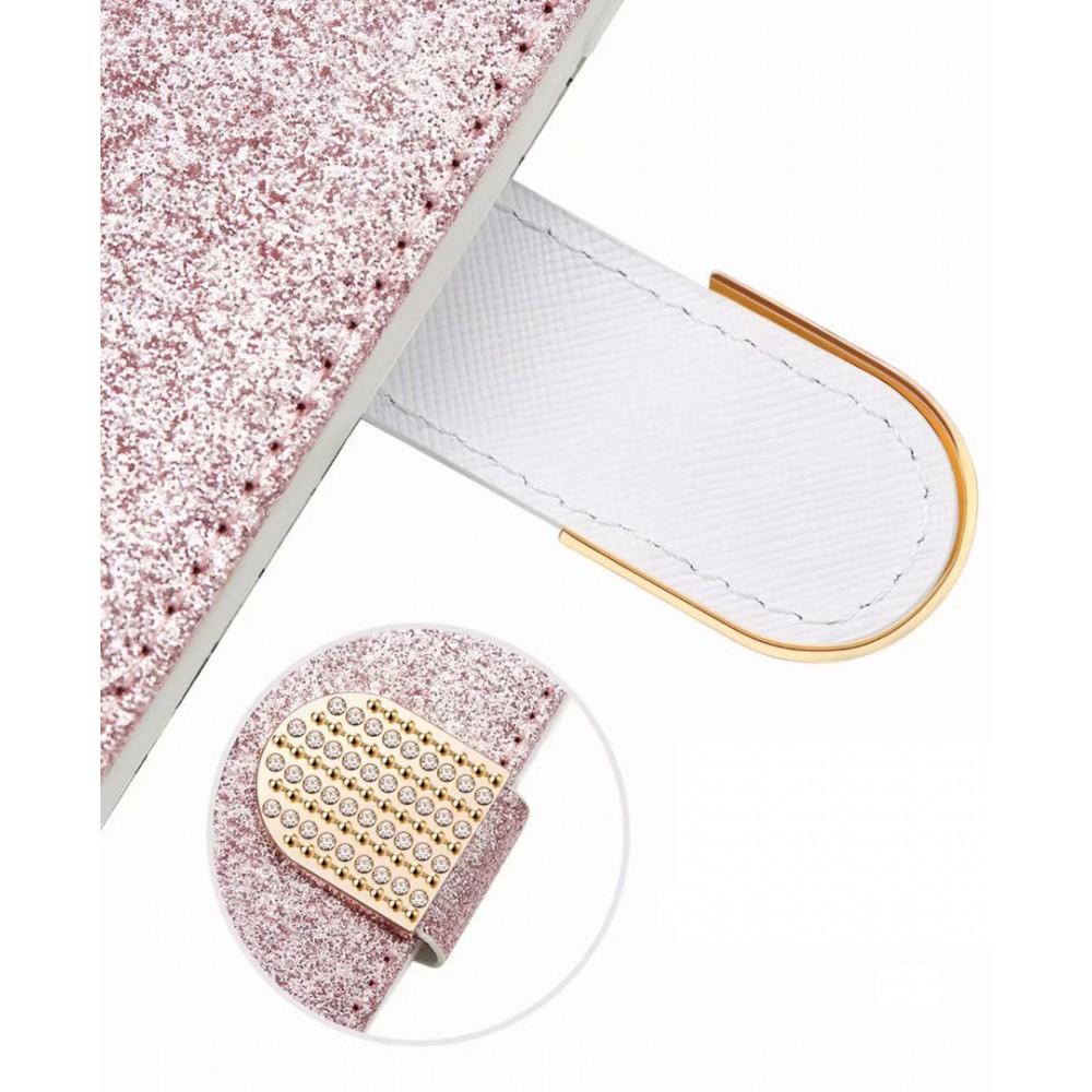 Hülle Samsung Galaxy S10 - Flip Croco Strass  - Rosa