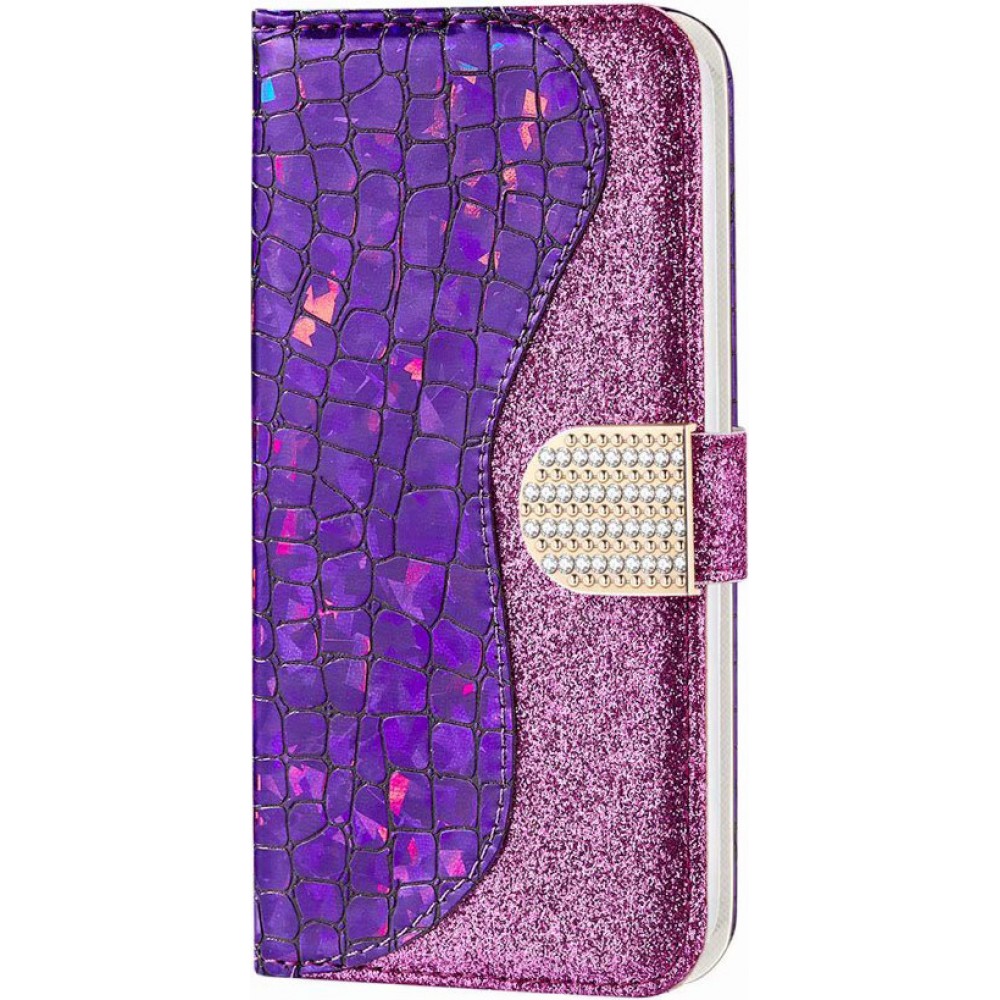 Fourre iPhone 13 Pro Max - Flip Croco Strass violet - Rose