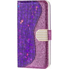 Fourre iPhone 13 Pro - Flip Croco Strass violet - Rose