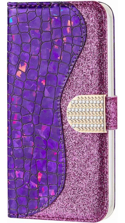 Hülle iPhone 13 Pro Max - Flip Croco Strass violett - Rosa