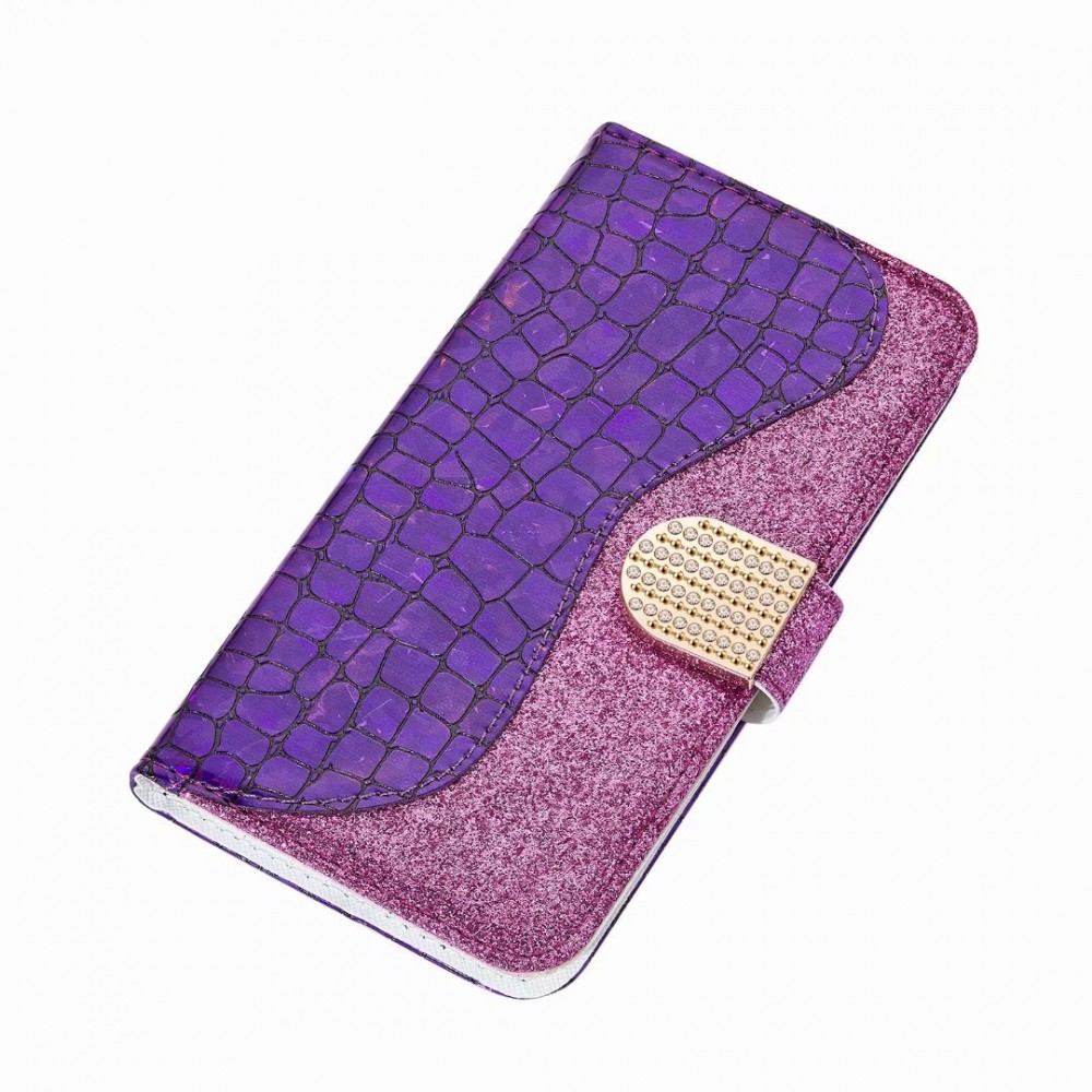 Fourre iPhone 13 Pro - Flip Croco Strass violet - Rose