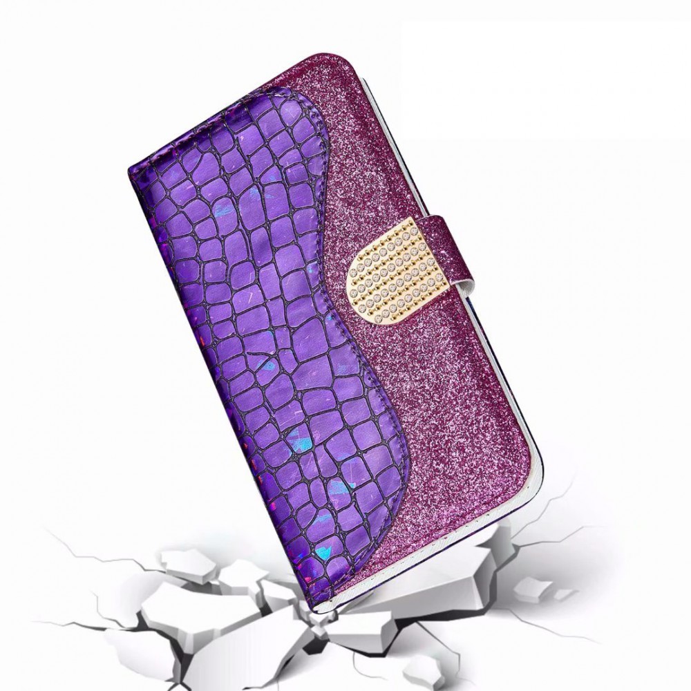 Fourre iPhone 13 Pro - Flip Croco Strass violet - Rose