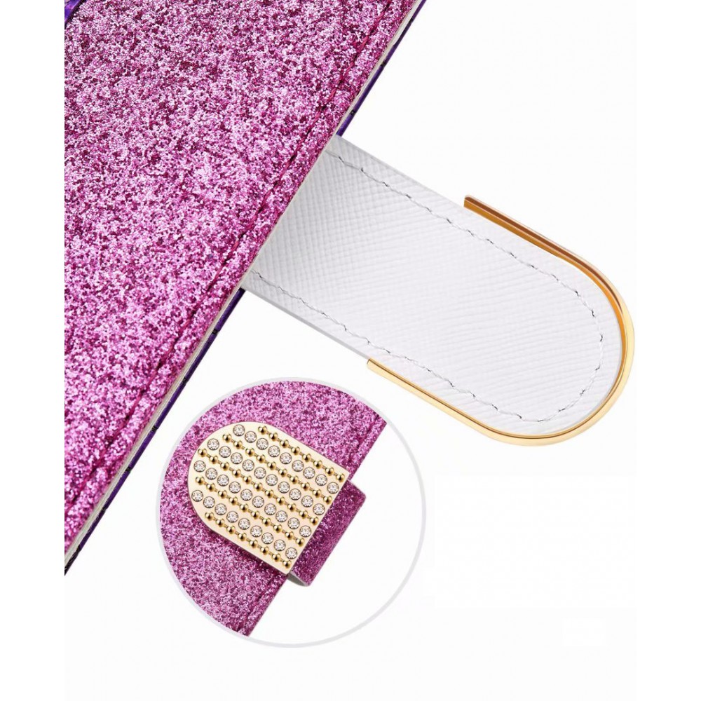 Fourre iPhone 13 Pro Max - Flip Croco Strass violet - Rose