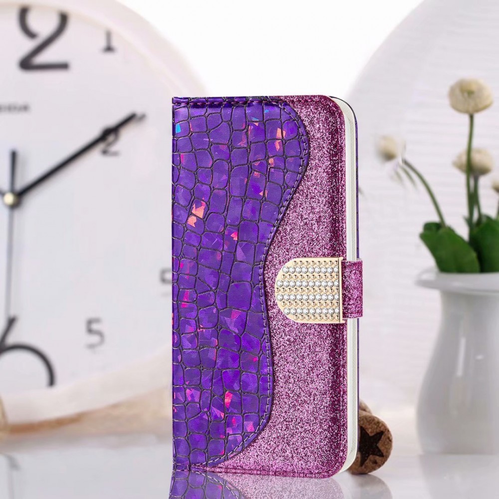 Fourre iPhone 13 Pro - Flip Croco Strass violet - Rose