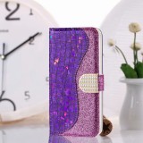 Fourre iPhone 11 - Flip Croco Strass violet - Rose