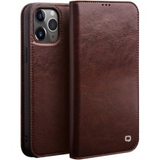 Fourre iPhone 12 mini - Flip Qialino cuir véritable - Brun