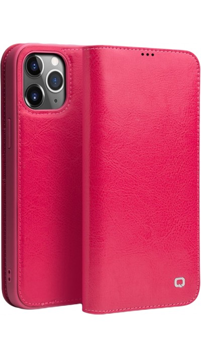 Fourre iPhone 12 Pro Max - Flip Qialino cuir véritable - Rose