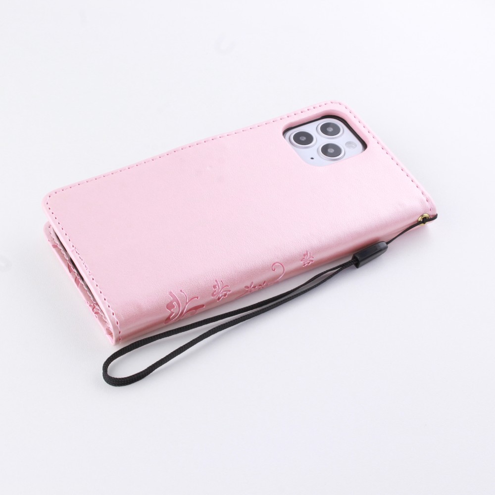 Hülle iPhone 12 / 12 Pro - Flip Schmetterling Strass - Rosa