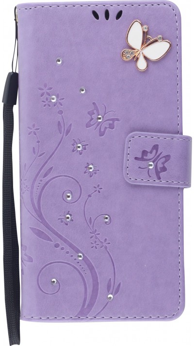 Fourre iPhone 12 / 12 Pro - Flip papillon Strass - Violet