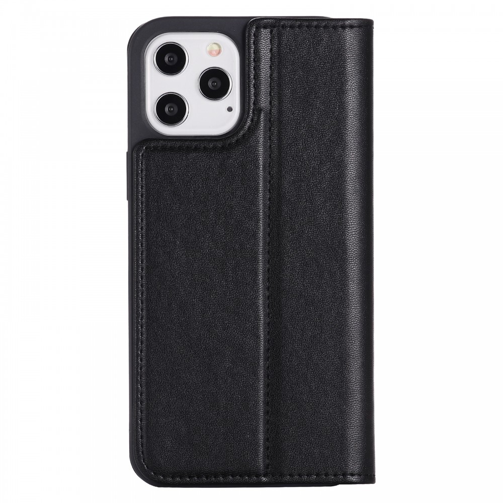 iPhone 12 / 12 Pro Case Hülle - GEBEi Kala Serie Luxus in echtem Leder, Kartenhalter, Videohalter - Schwarz